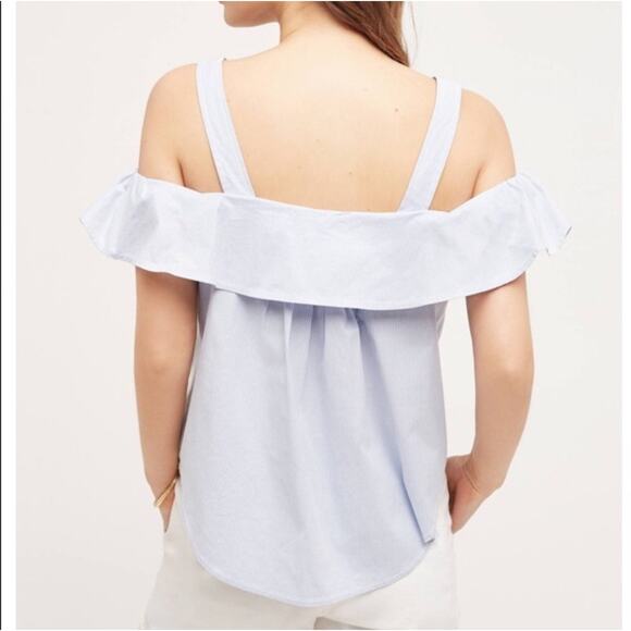 Anthropologie Maeve Canopy Cold Shoulder Blue Pinstripe Off Shoulder Top Size 6 - Picture 3 of 8